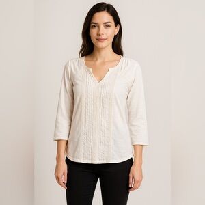 Sonoma 🤍 White Boho Peasant Top with Pintuck & Lace Detail – Size M